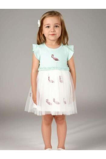 Zekids Rochie din bumbac cu model flamingo pentru fete