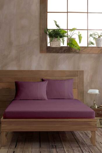 Elart Ranfors Cotton Fitted Double Bed Sheet 120X200Cm Plum