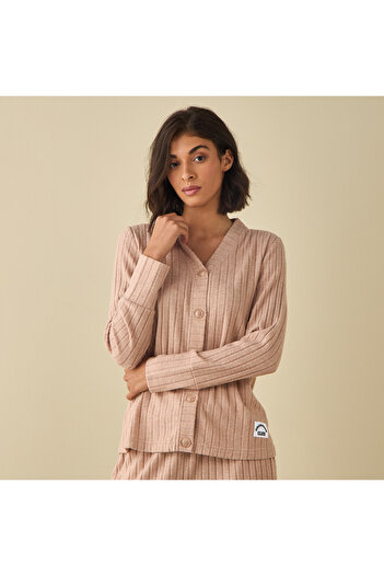 FAV Ribbed V-neck Cardigan and Pyjama Set