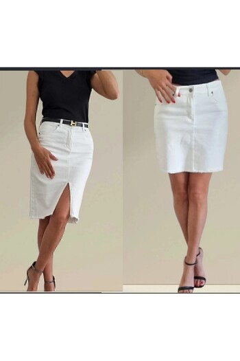 duygu dilsiz Women's White Mini and Midi 2-Piece Pocket Lycra Denim Skirt