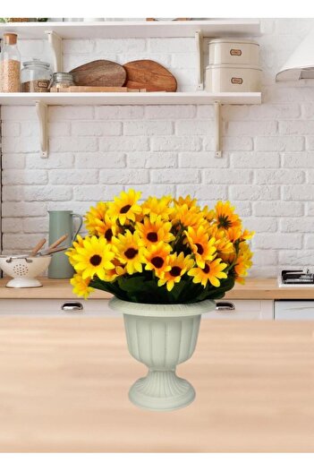 Nettenevime Artificial Flower Cream Yellow Daisy in Antique Pot 23cm