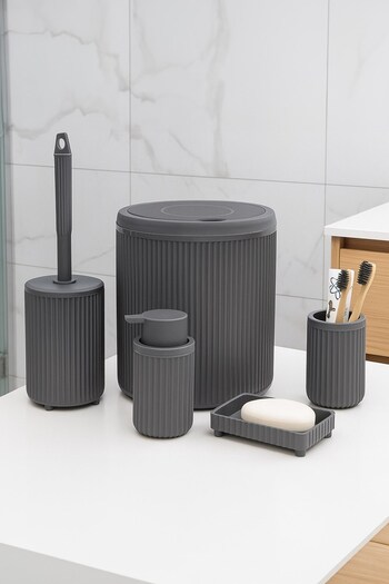 Sas Haus Set de baie gri din seria Lines, 5 bucăți de gunoi acrilic de lux, perie, set de accesorii pentru baie pentru săpun