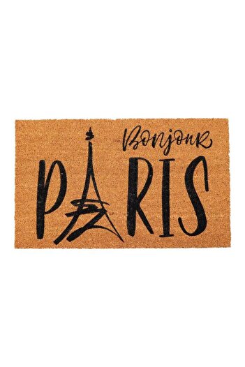 Generic سجادة باب EVIDECO مانعة للانزلاق بتصميم جذاب مطبوع عليها Bonjour Paris باللونين الأسود والبني، مقاس 45 × 75 سم