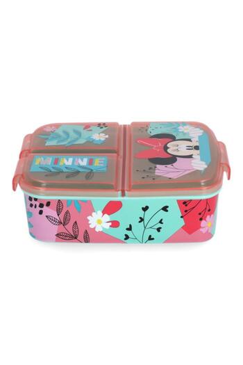 Generic STOR 3-Compartment Minnie Mouse Themed BPA-Free Rectangular Airtight Sandwich Box Multicolor