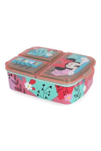 Generic STOR 3-Compartment Minnie Mouse Themed BPA-Free Rectangular Airtight Sandwich Box Multicolor