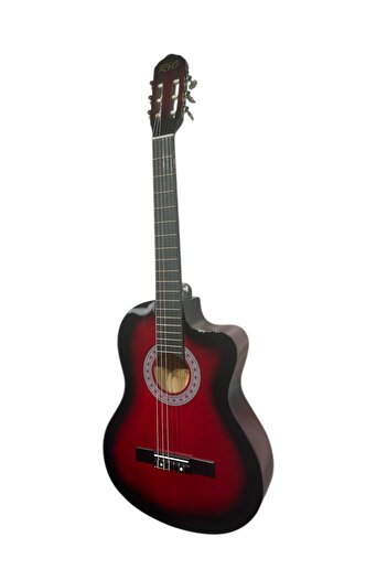 Rio Kırmızı Klasik Gitar Kesik Kasa Sap Ayarlı 4/4 Tam Boy Kılıf Kapo Pena ve Penalık Sticker Çevirici