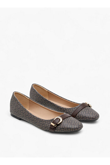 Flora Bella by Shoexpress Women's Monogram Print Ballerina Shoes with Buckle Detail