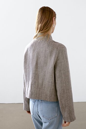 Massimo Dutti Hakim yaka kısa keten ceket