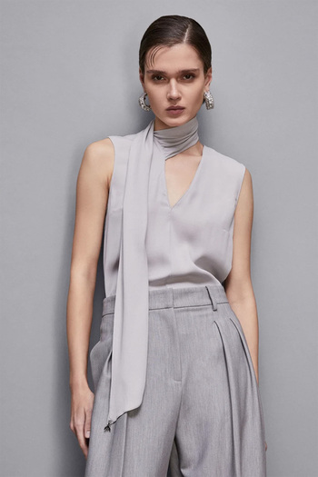 Patrizia Pepe TOP WITH SCARF - PATRIZIA PEPE - 44, GRAY