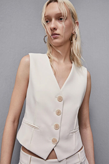 Patrizia Pepe REGULAR FIT VEST - PATRIZIA PEPE - 38, CREAM