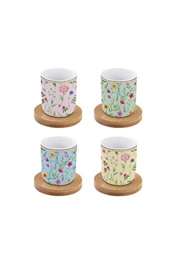 EasyLife 4-Piece Meadow Flowers Cup and Saucer Set Multicolor 110ml