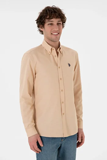 U.S. Polo Assn. Ανδρικό μακρυμάνικο πουκάμισο Camel Basic 50306338-VR015