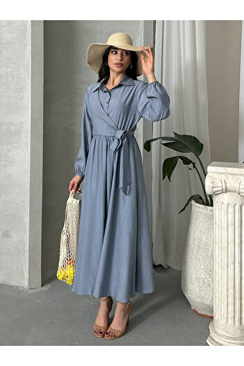 MD trend Women's Buttoned Side Tie Long Dress