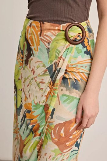 Gusto Wrap Cut Buckle Linen Skirt - Multicolor