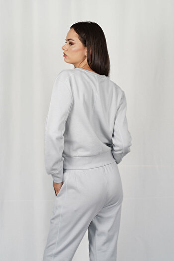 Patrizia Pepe CROP LOGO SWEATSHIRT - PATRIZIA PEPE - GRAY, L