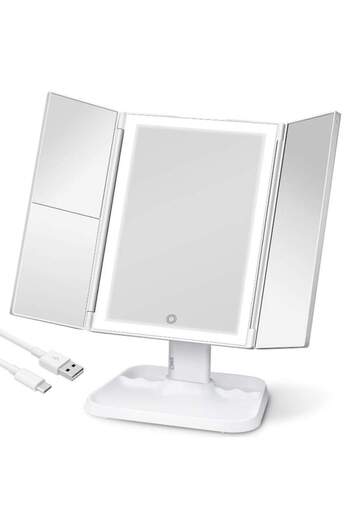 SIKS Extendable Cosmetic Mirror, Professional, For Make-up, Touch Button, USB, Stand, White