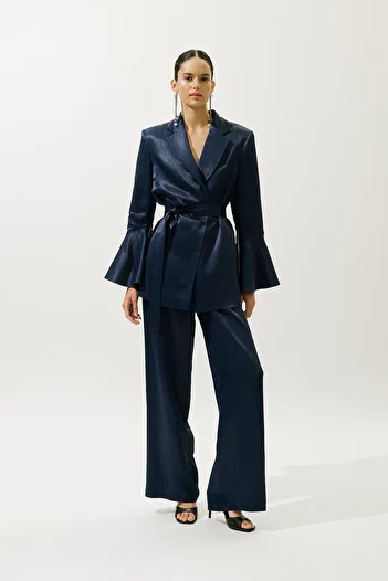 Manuka Wide Leg Satin Evening Dress Pants Night Blue