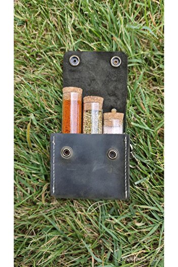 SUKULENTİSTANBUL Kamp Outdoor Deri Baharatlık 3'lü set.( Baharat Şişe Hediyeli)