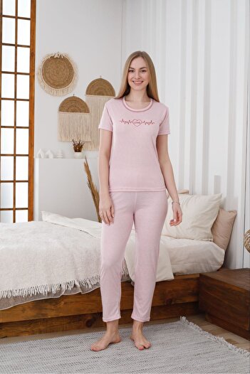 FORVENS Kadın Rahat Pijama Takımı Kısa Kollu & Uzun Alt Pamuklu