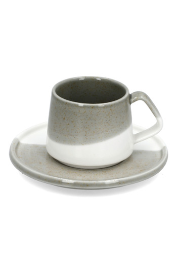 EasyLife Porcelain Microwave and Dishwasher Safe Coffee Cup and Saucer Set Beige and White 130ml