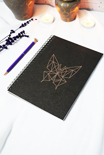 markcat A5 Butterfly Pattern Black Kraft Cover Unlined Notebook - 60 Sheets (120 Pages) 15X21 cm - School Notebook