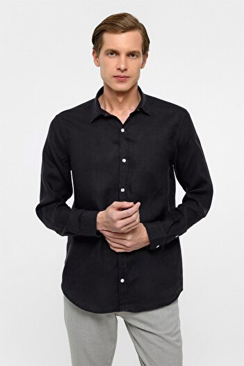 SÜVARİ Siyah Regular Fit Düz Klasik Yaka Gömlek