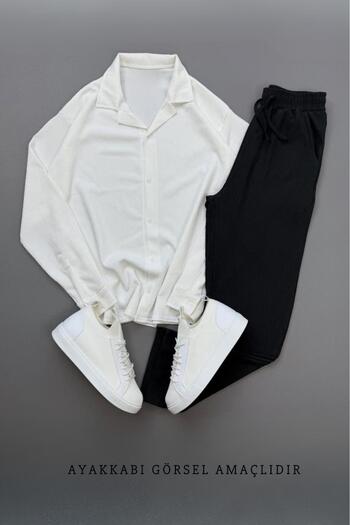 NO 601 Men's White Wrinkled Shirt Black Trousers Set