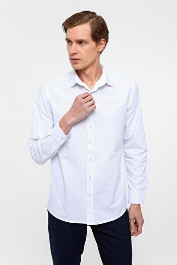 SÜVARİ Navy Blue Regular Fit Printed Classic Collar Shirt