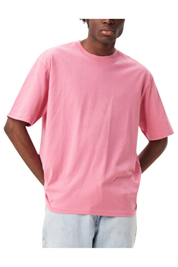 Relax family xf Men's Pink Oversize Loose Cut T-Shirt Simple Crew Neck Cotton Summer Plain Basic
