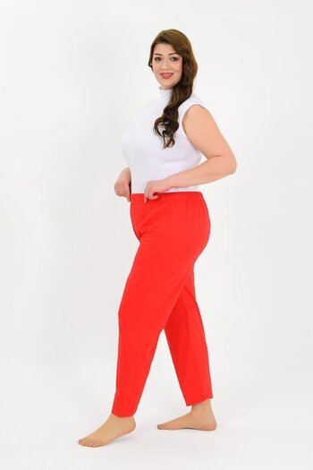 Akbeniz Women's Cotton Plus Size Bottom Pajamas Red 27560
