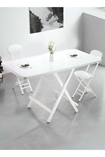 Taimi White Folding Dining Table, Rectangle Table, Portable Table for Kitchen, Dining Room, 120x60x74cm