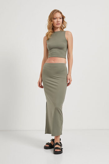 Arma Life Women's Premium Soft Summer Slit Khaki Long Skirt