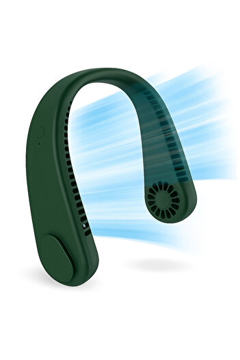 zola Portable neck fan, cordless, flexible, 3 speeds, rechargeable, 20.35X18.45x5.73 cm, green