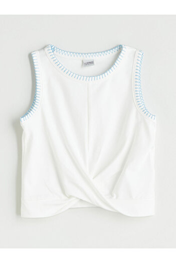 LC Waikiki Ecru Crew Neck Girl's Crop Undershirt
