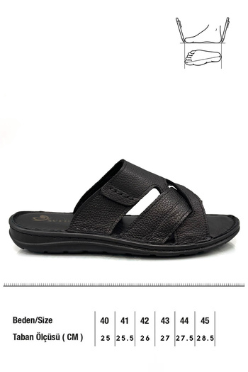 sermoda Genuine Real Leather Men's Slippers Lightweight Slippers Leather g Sir Black