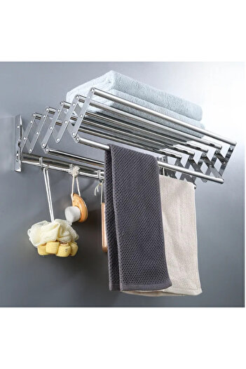 Herum Foldable metal towel rack, for towels, hangers, Grey, 58 x 12-35.5 x 14.5 cm