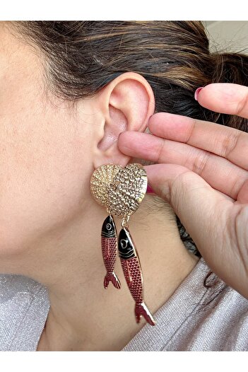 Gümüş sandık Red Fish Zra Brand Model Earrings