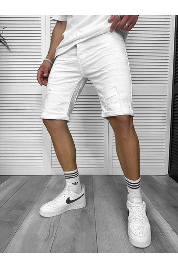 dehaine Men's skinny jeans, with patches, slim fit, 5725, white