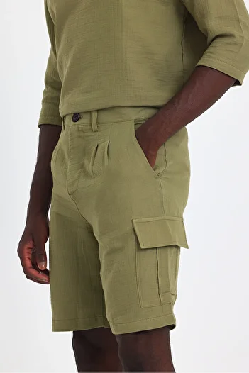 İLKCET MODA Cargo Pocket Muslin Linen Men's Shorts