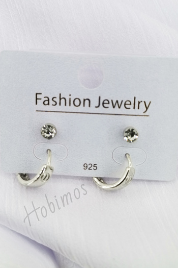 Hobimos Double Pair Earring Set - Hoop and Stone Earring Set