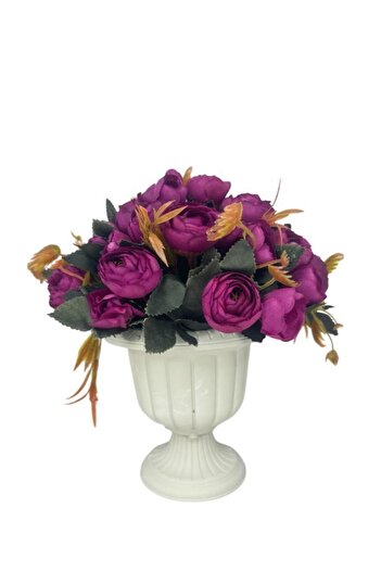 Nettenevime Artificial Flower Cream Purple Erengül in Antique Pot 23cm