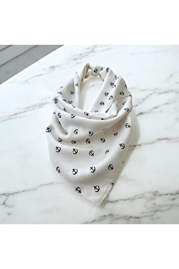 ALS Tasarım Dünyası White Color Sailor Patterned 100% Cotton Bandana