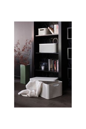 CURVER Laundry basket, 2 handles, lid, plastic, cream, 45x33x25 cm,