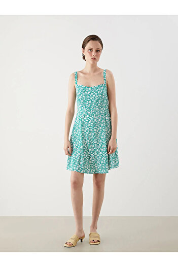 LC Waikiki Lcw Vision Green Floral Strap Waist Mini Dress