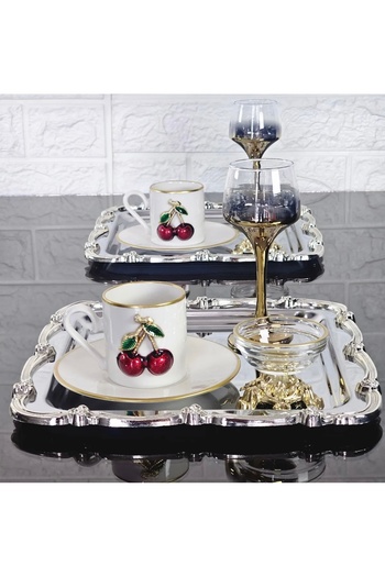 Elzemm store 2 Pcs Steel Square Silver Frame Service and Presentation Tray Tea Coffee Presentation