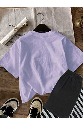 Renna Mood Girls/Boys Lilac-Black Enjoyable Printed Shorts-Tshirt Set