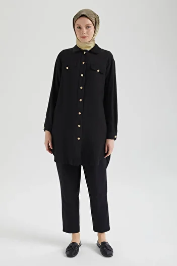 Armine Trend Pocket Detailed Buttoned Tunic-Black 25Yt4145