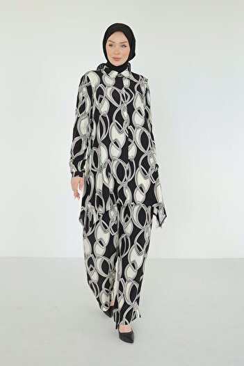 Armine Trend Buttoned Patterned Trousers Double Suit-Black 25Yt609