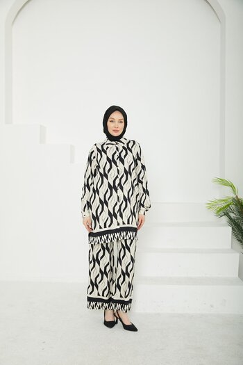 Armine TREND Armi̇ne Trend Shirt Collar Skirt Elastic Waist Double Suit-Black - White-25Yt601
