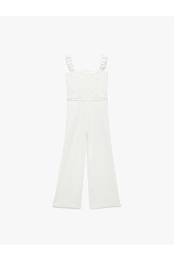 Koton Wrapped Fabric Lace Boredeli Ruffle Detailed Lined Square Neck Strap Jumpsuit